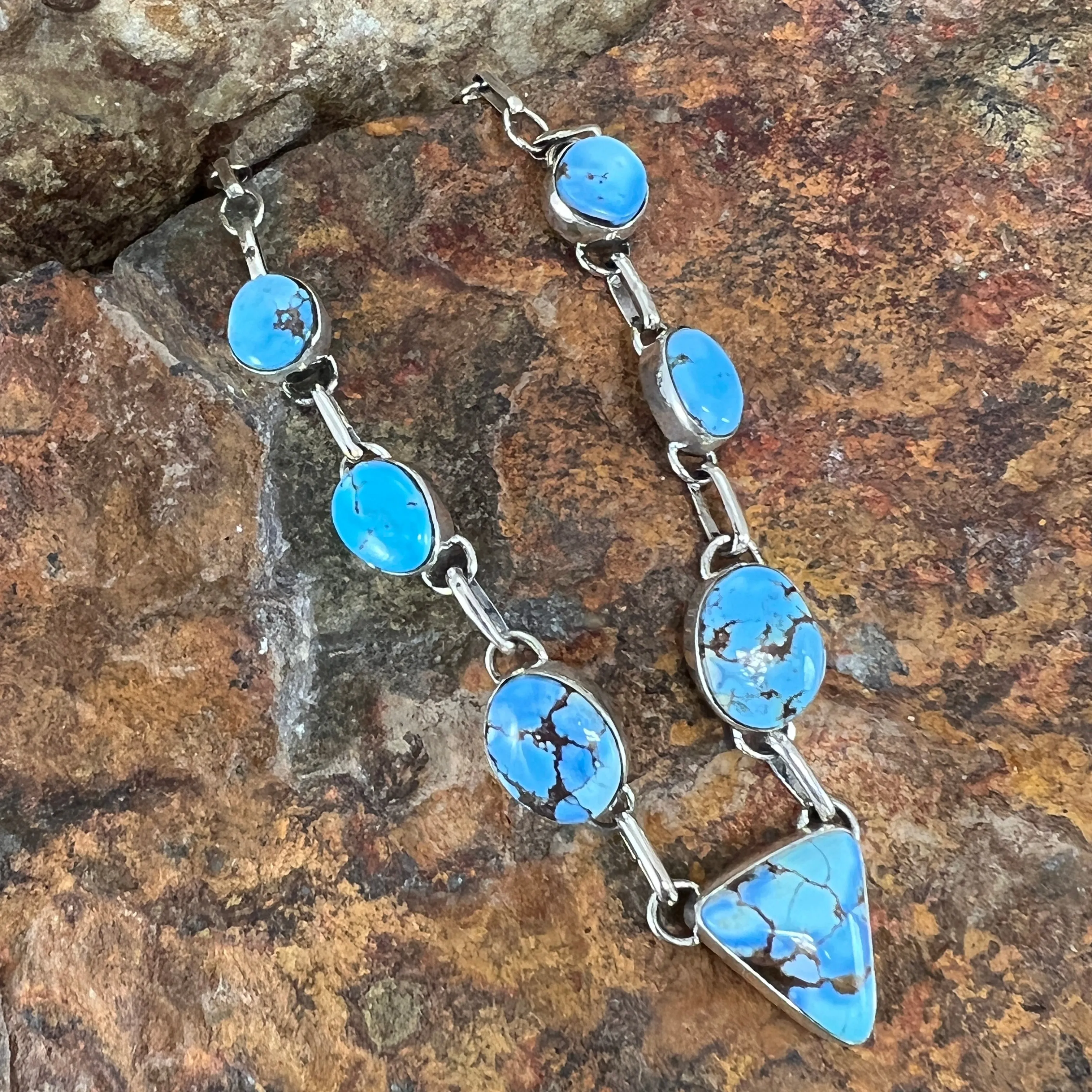 Golden Hill Turquoise Sterling Silver Multi Stone Necklace by Jacob Olascoaga