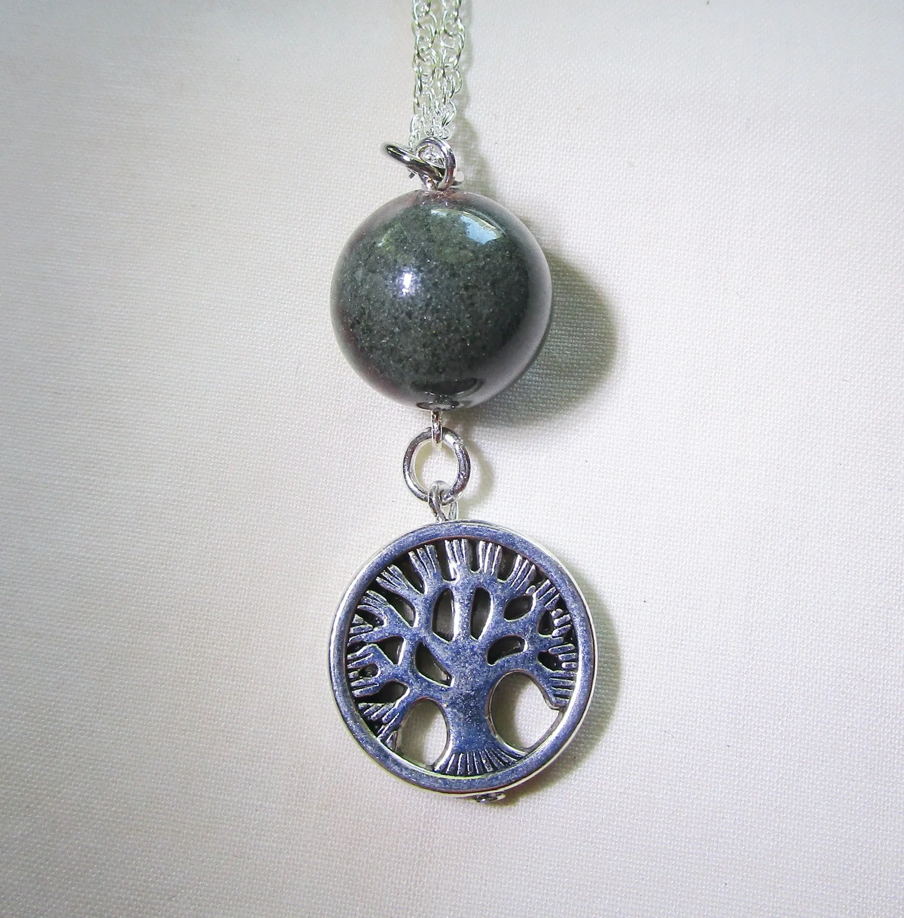 Green Landscape Quartz Lodolite Sphere Tree of Life Pendant Necklace