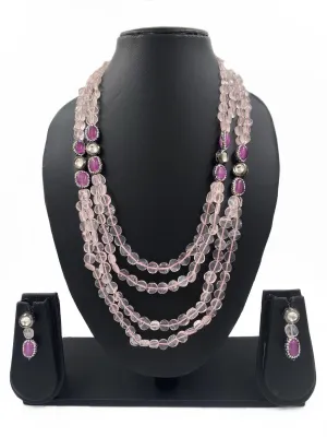 Handcrafted Semi Precious Pink Rose Quartz Beads And Kundan Necklace Set By Gehna Shop