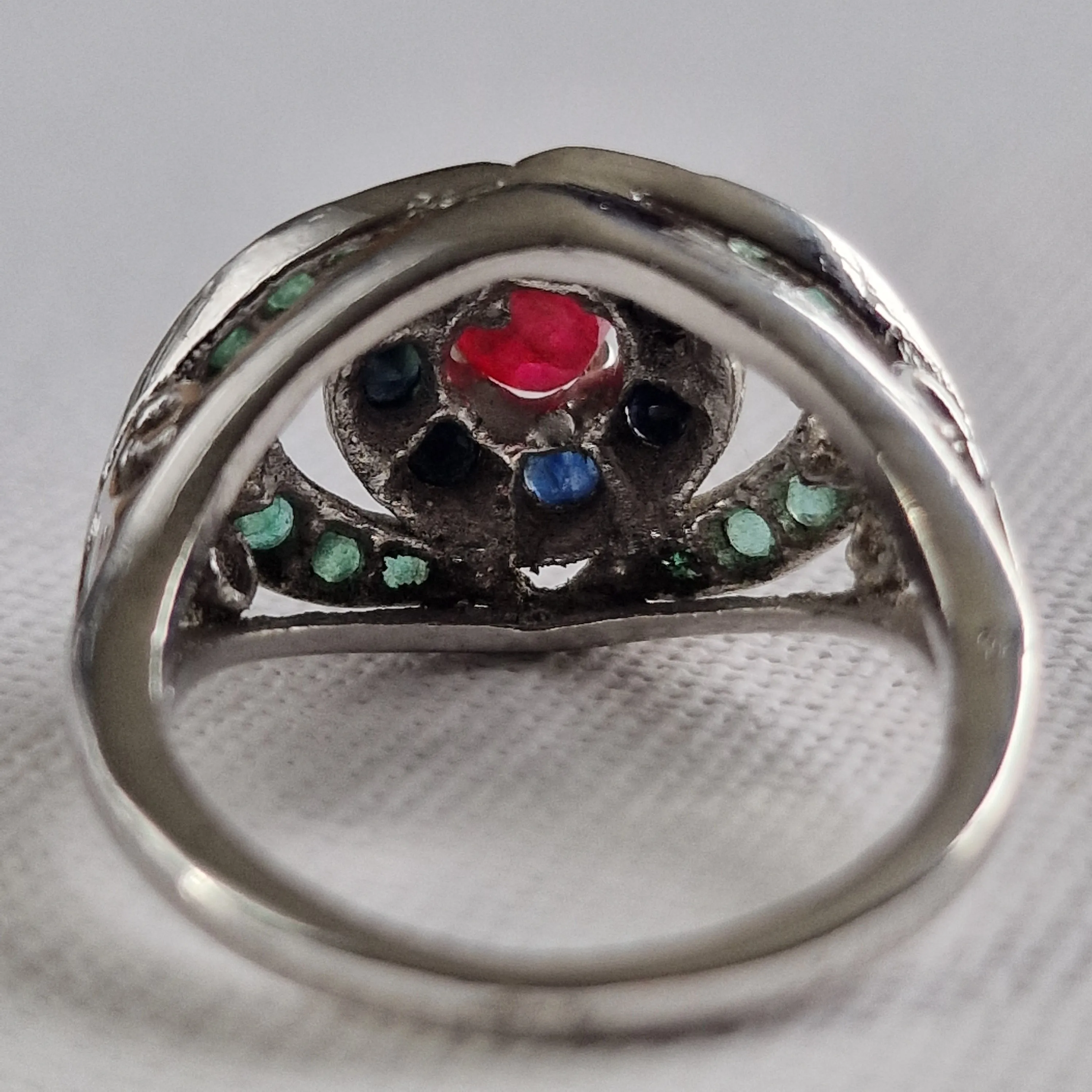 Handmade Sapphire, Ruby and Emerald Precious Silver Ring Jewellery