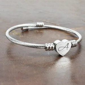 Heart Cable Initial Bracelet Hypoallergenic and Adjustable