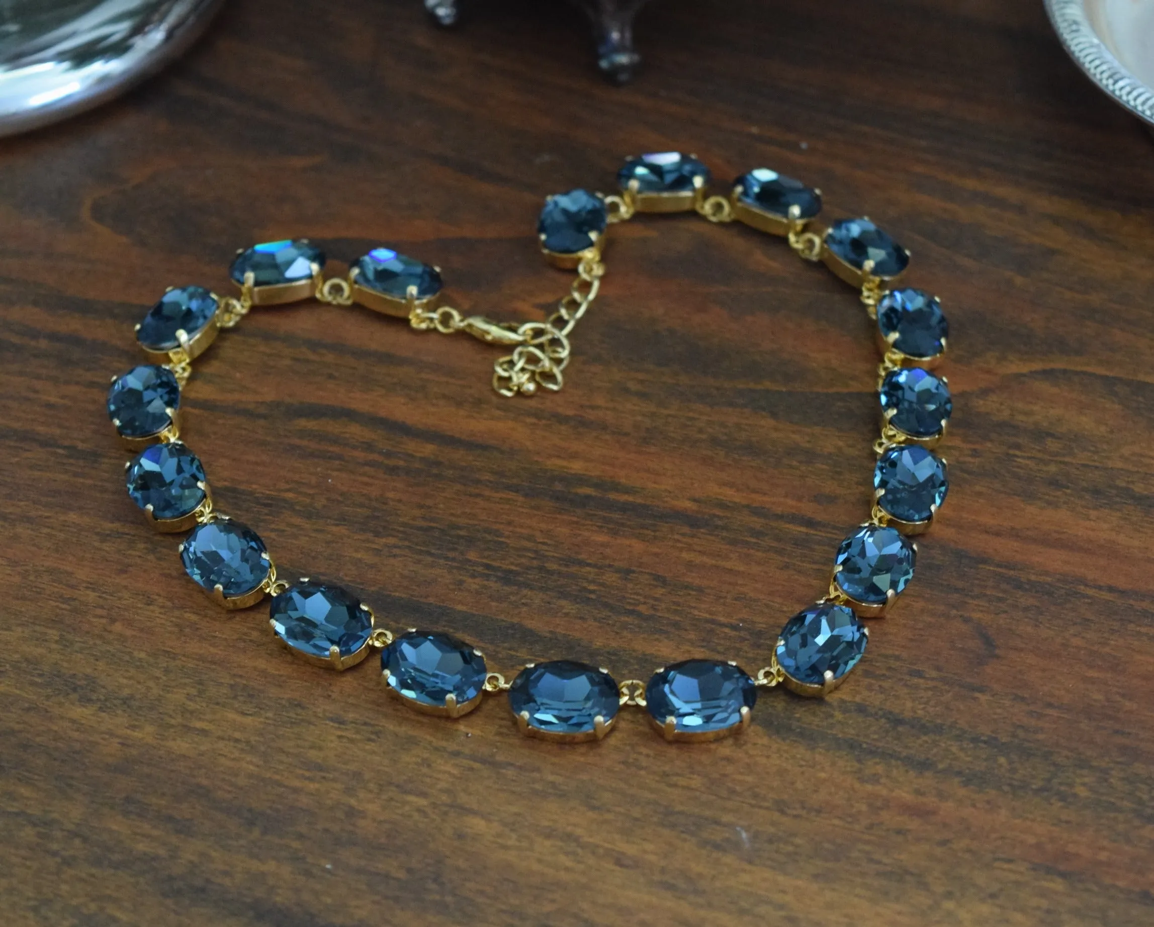 Indian Sapphire Aurora Crystal Collet Necklace - Large Oval