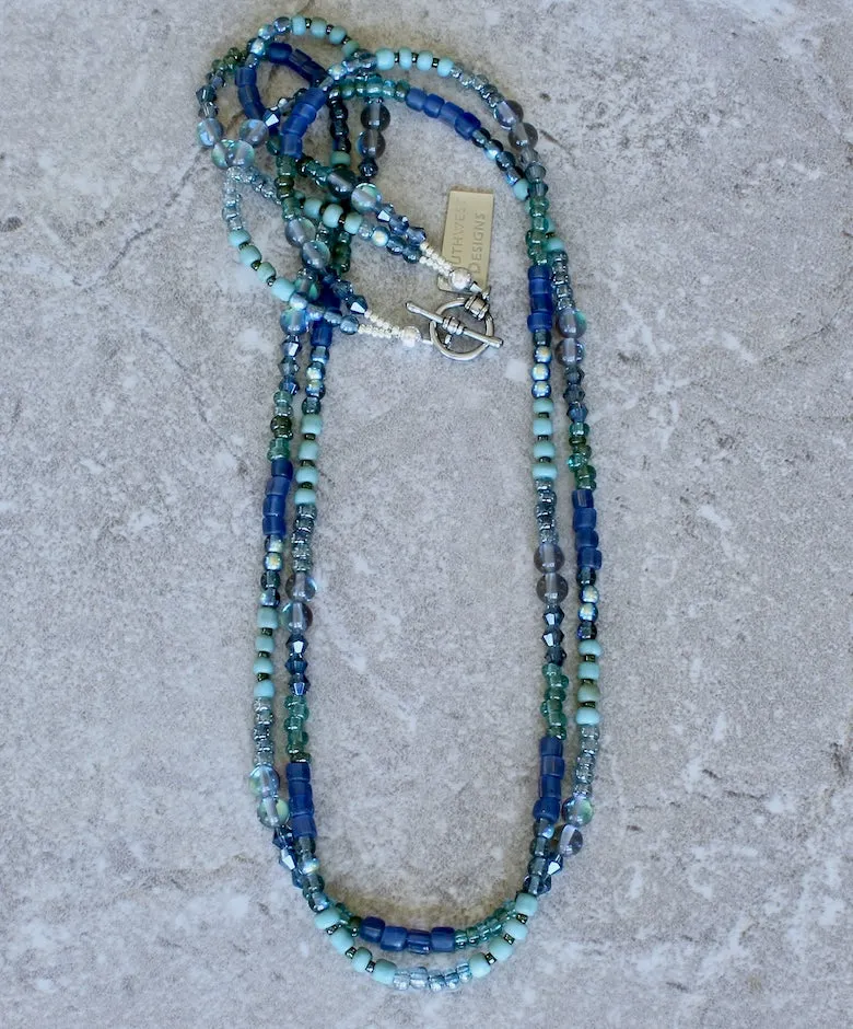 Indonesian & Czech Glass 2-Strand Necklace with a Sterling Silver Toggle Clasp