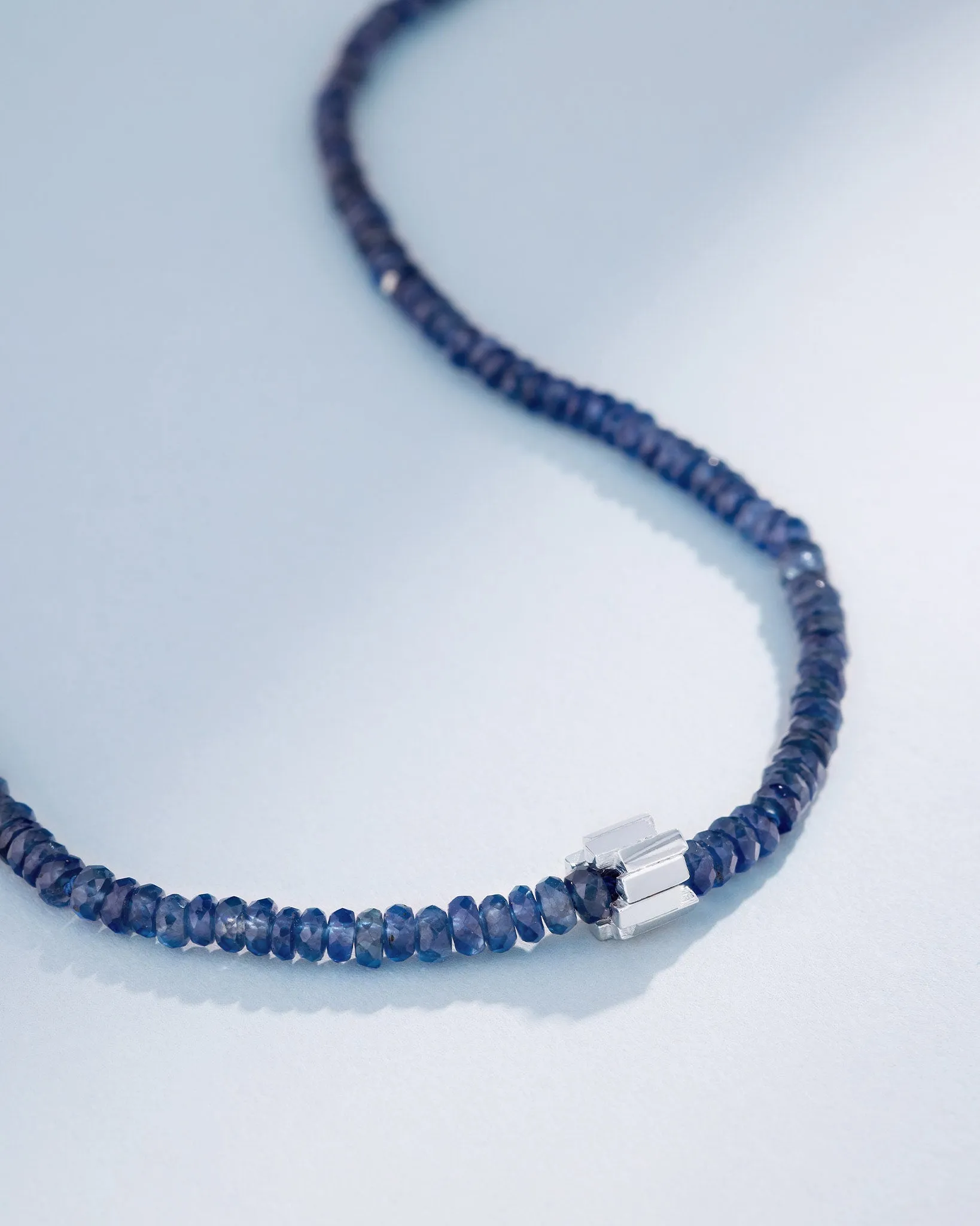 Infinite Beaded Dark Blue Sapphire & Mini Golden Rondelle Necklace