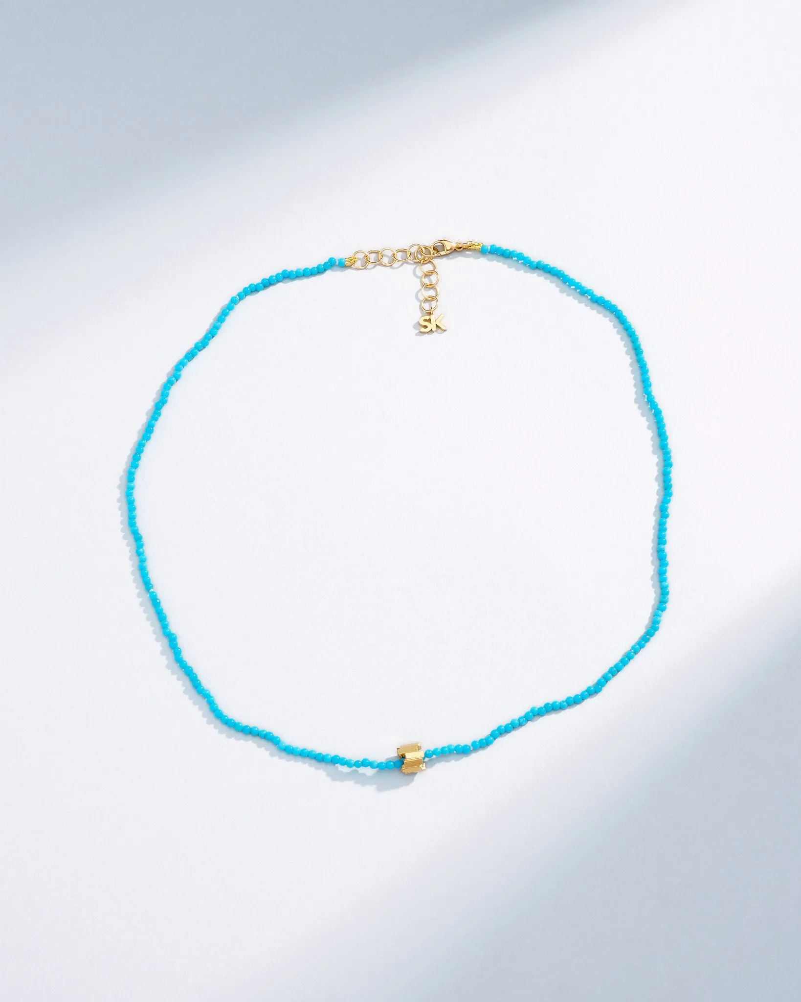 Infinite Beaded Turquoise & Mini Golden Rondelle Necklace