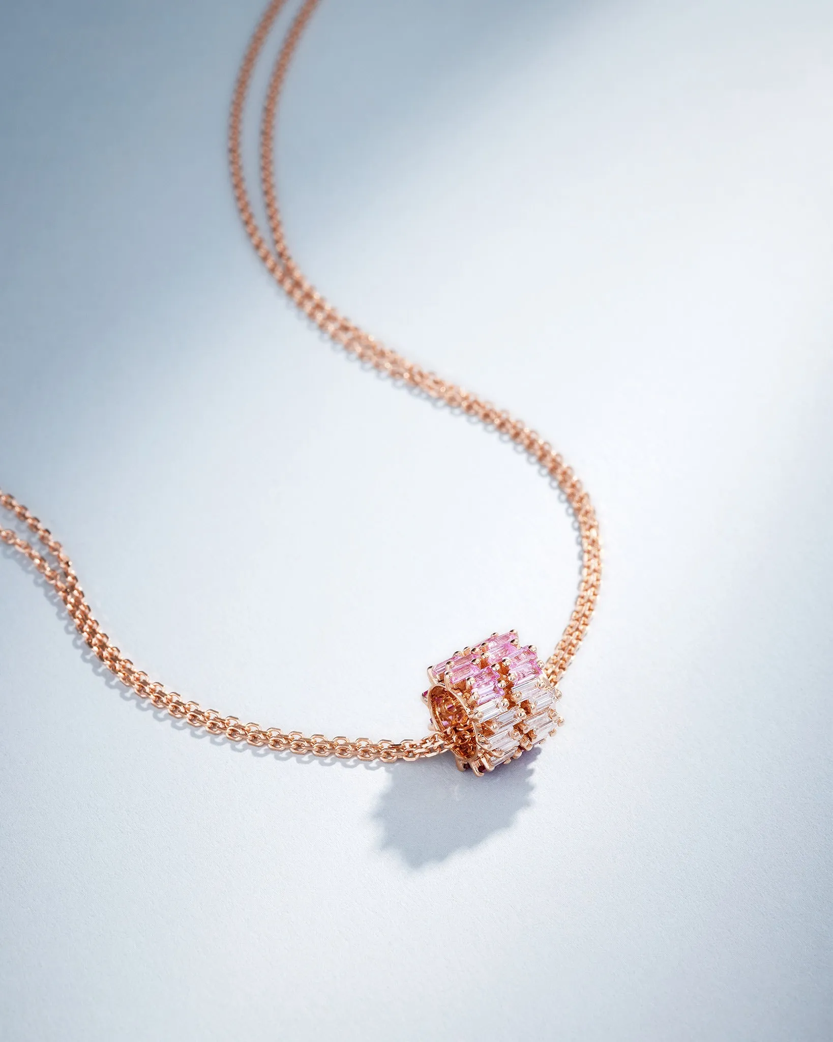 Infinite Double Row Pink Ombre Sapphire & Diamond Rondelle Pendant