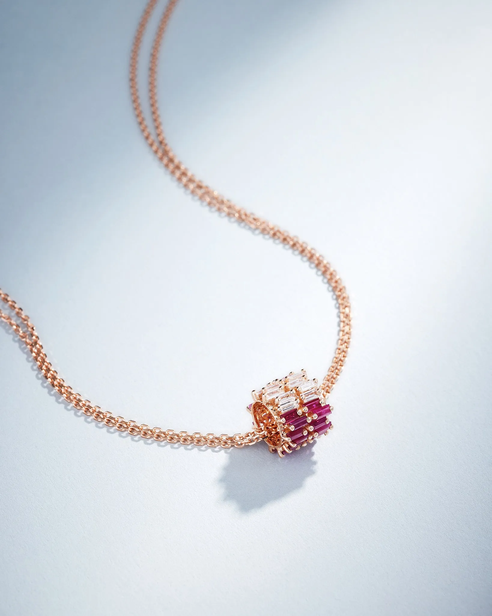 Infinite Double Row Pink Ombre Sapphire & Diamond Rondelle Pendant