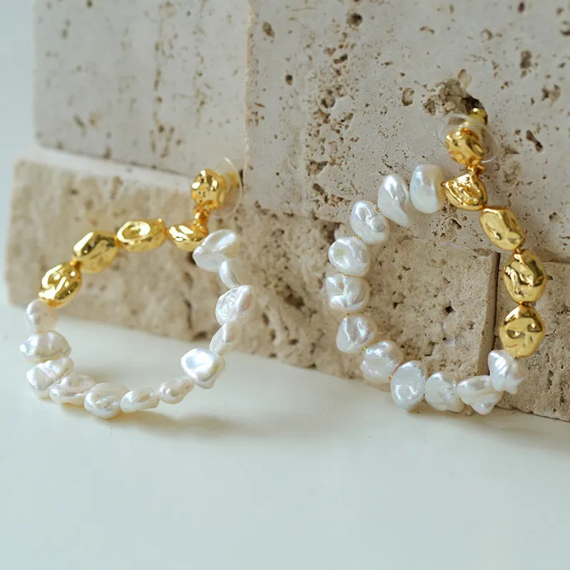 Irregular Pearls Golden Beaded Earrings