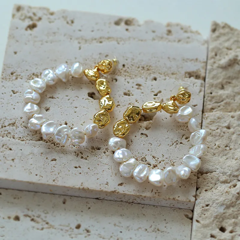 Irregular Pearls Golden Beaded Earrings