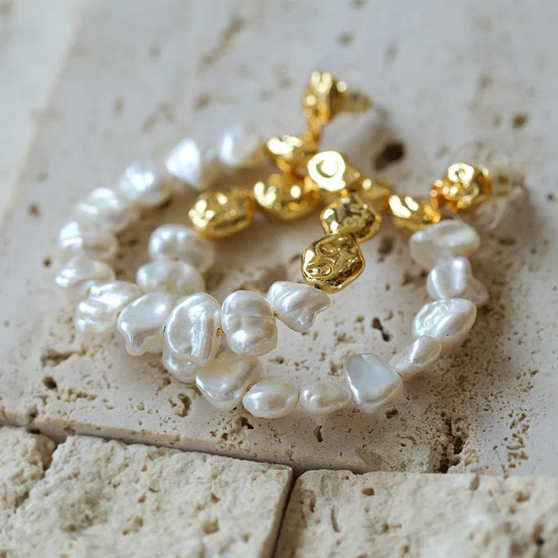 Irregular Pearls Golden Beaded Earrings