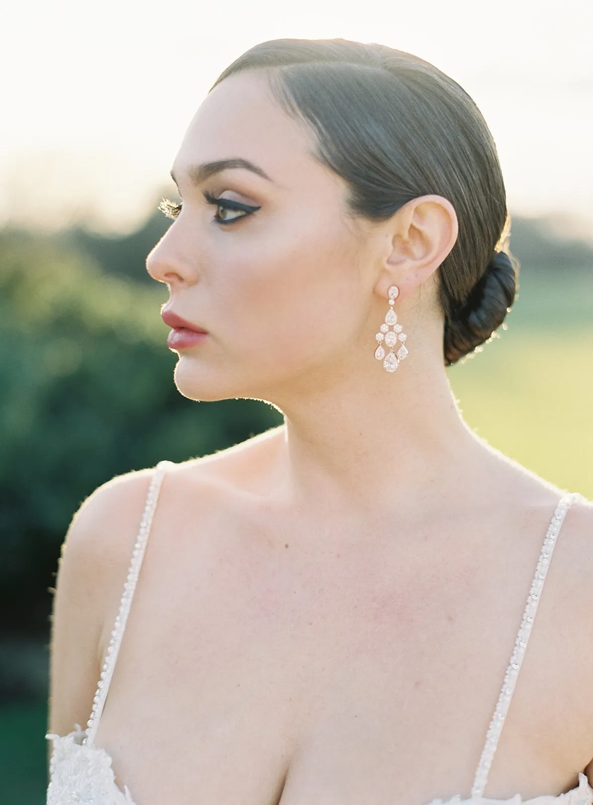 ISABELLA Rose Gold Bridal Chandelier Earrings