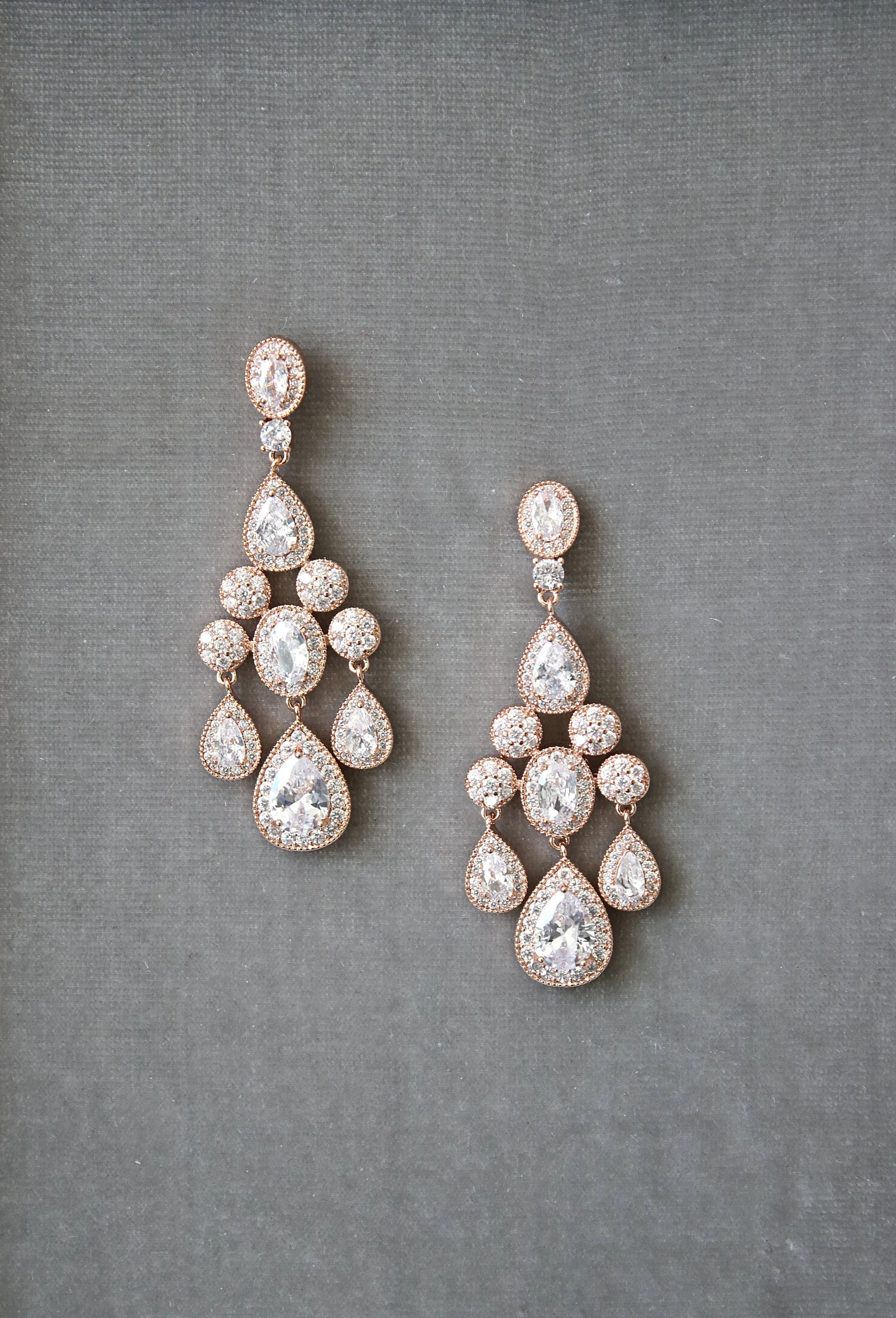 ISABELLA Rose Gold Bridal Chandelier Earrings