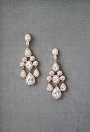 ISABELLA Rose Gold Bridal Chandelier Earrings