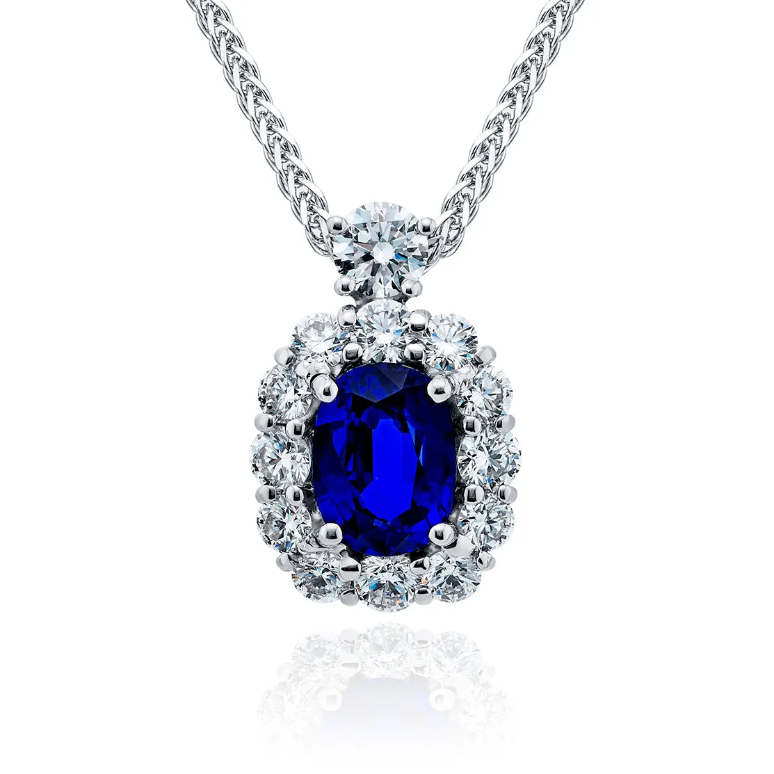 JB Star Oval Ceylon Sapphire & Diamond Pendant Necklace