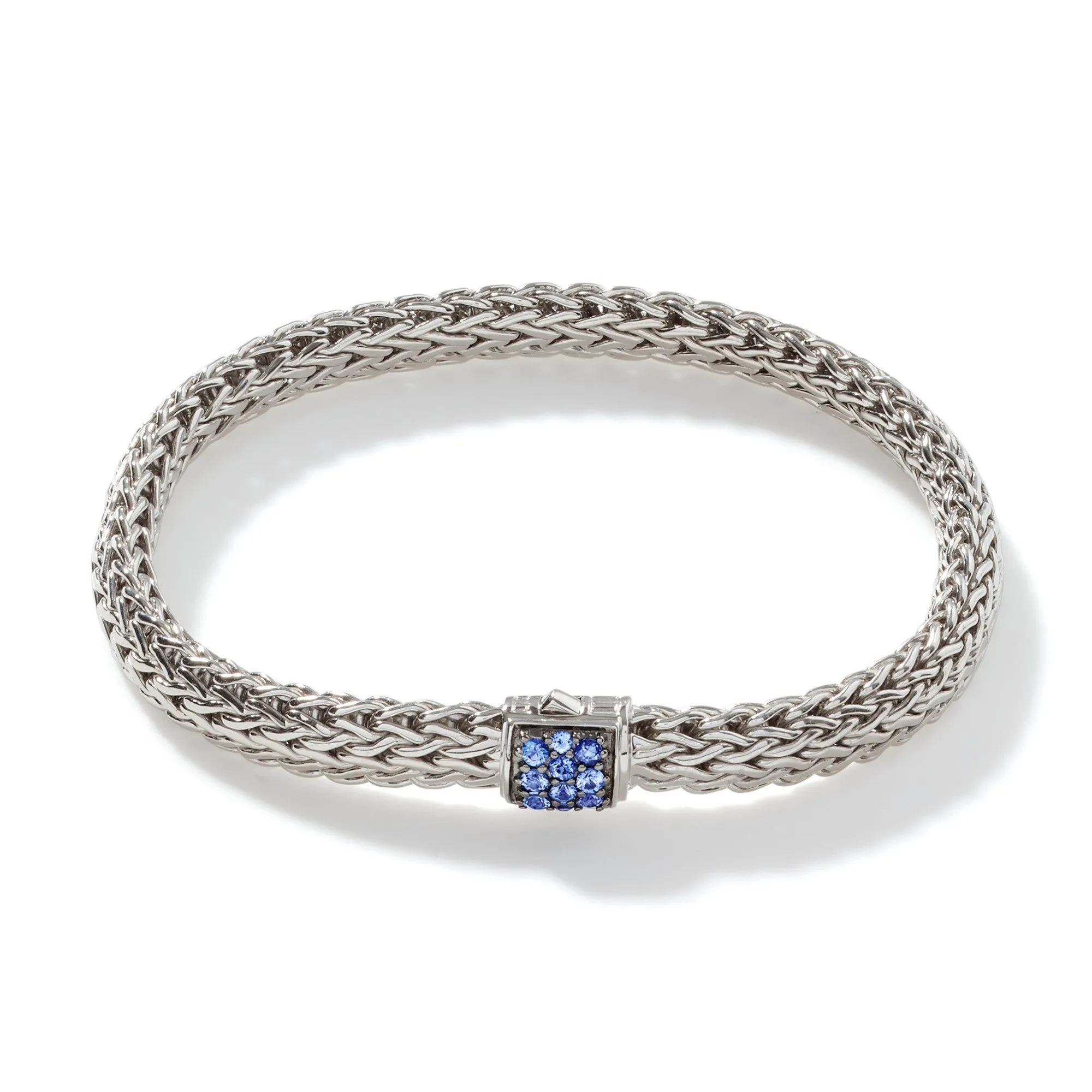 JOHN HARDY MEDIUM STERLING SILVER ICON BRACELET WITH BLUE SAPPHIRE CLASP