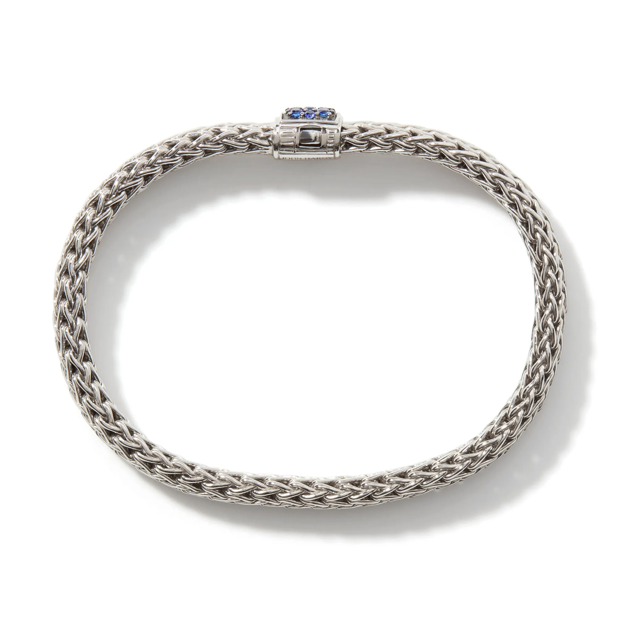 JOHN HARDY MEDIUM STERLING SILVER ICON BRACELET WITH BLUE SAPPHIRE CLASP