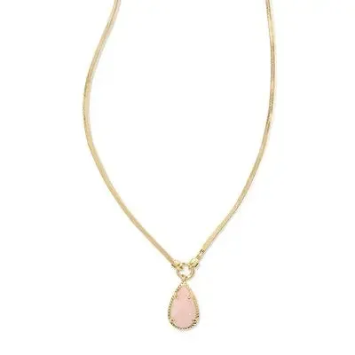 Kendra Scott Sami Quartz Herringbone 14K Gold Over Brass Statement Necklace - Rose Quartz