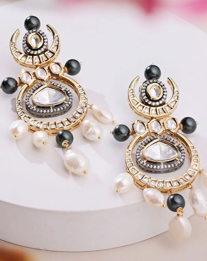 Kundan Polki Pearl Chandelier Earrings