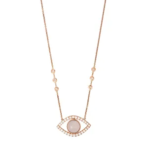 LARGE PAVE ROSE QUARTZ CENTER OPEN EYE DIAMOND NECKLACE