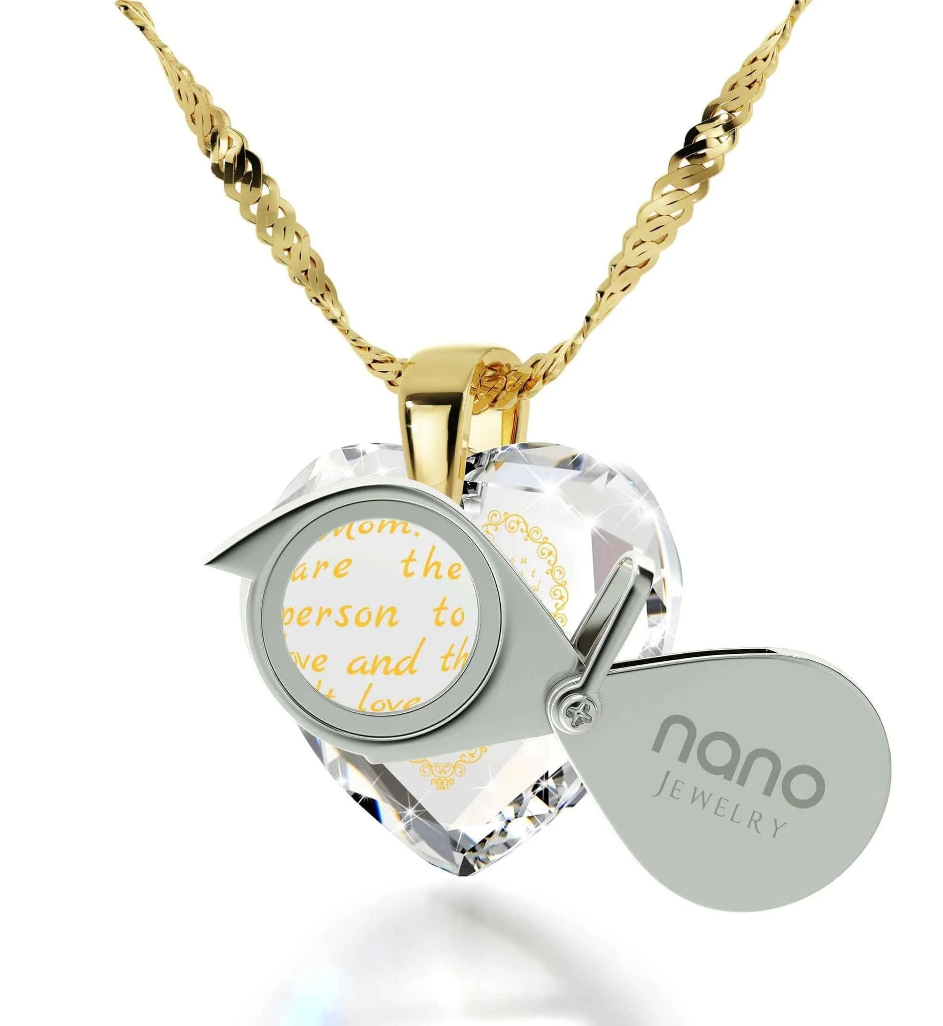 Letter to Mom, 14k Gold Necklace, Zirconia