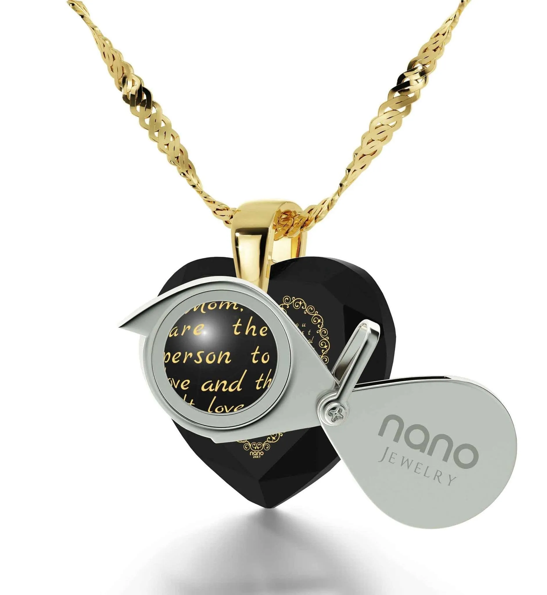 Letter to Mom, 14k Gold Necklace, Zirconia