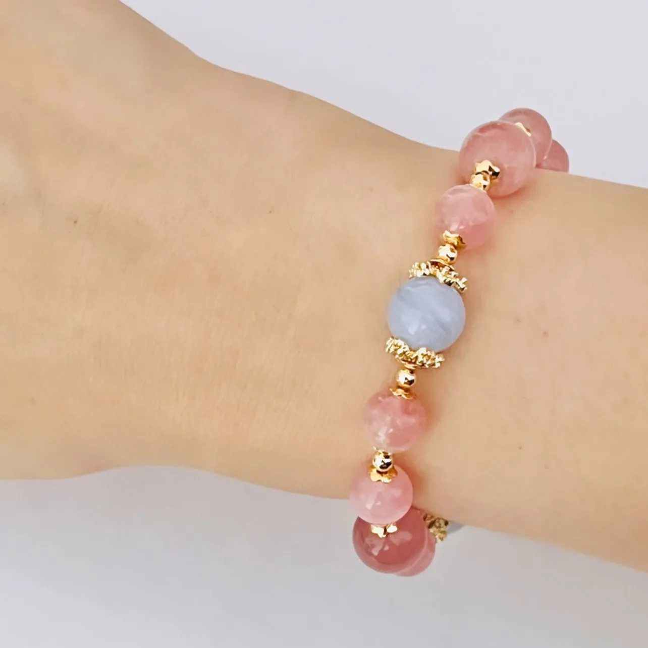 Madagascar Rose Quartz & Blue Lace Agate Bracelet