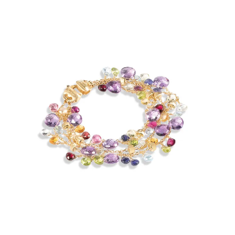 Marco Bicego Paradise Collection 18K Yellow Gold Amethyst and Mixed Gemstone Triple Strand Bracelet