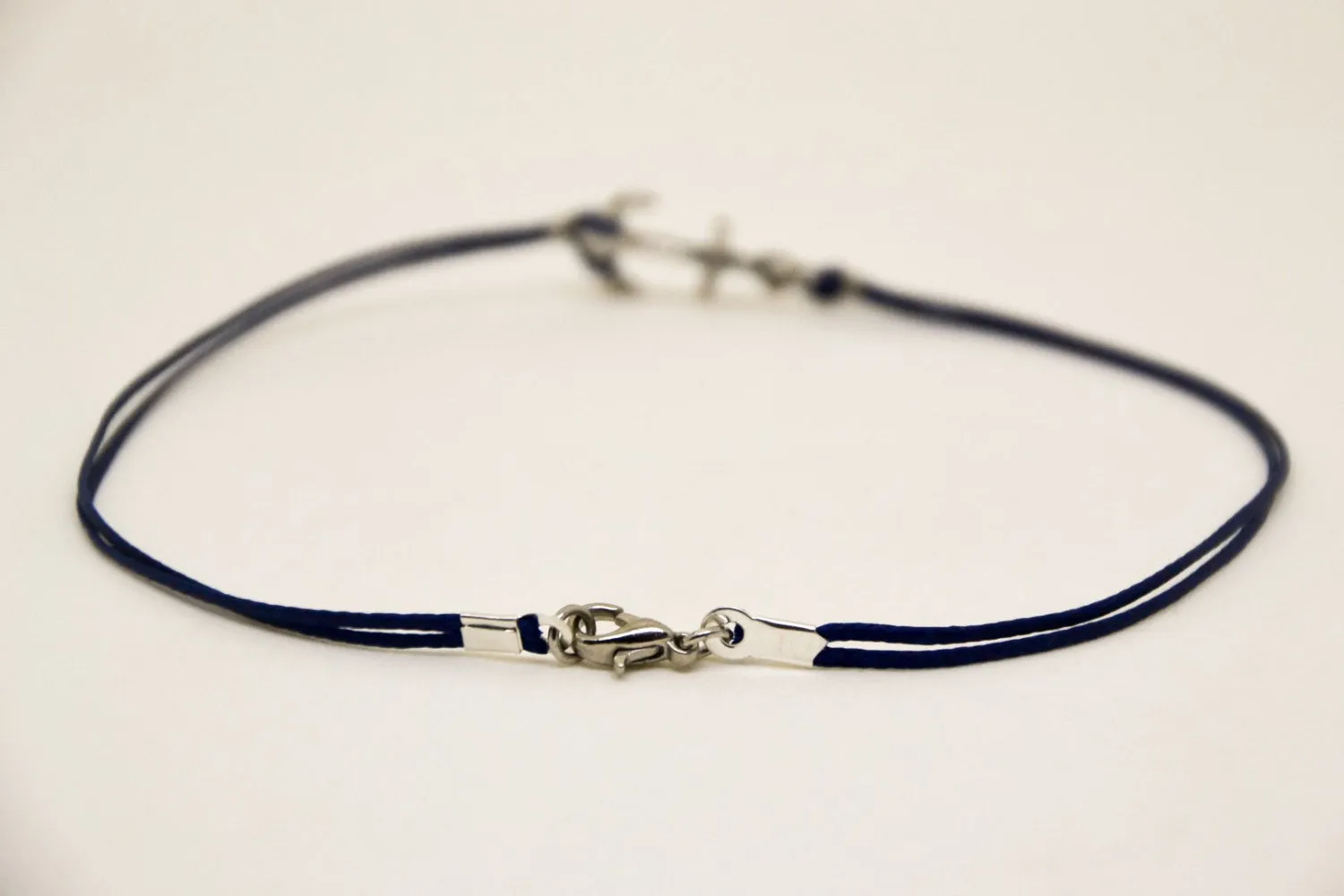 Men's anklet with a silver anchor, blue cord, gift for him