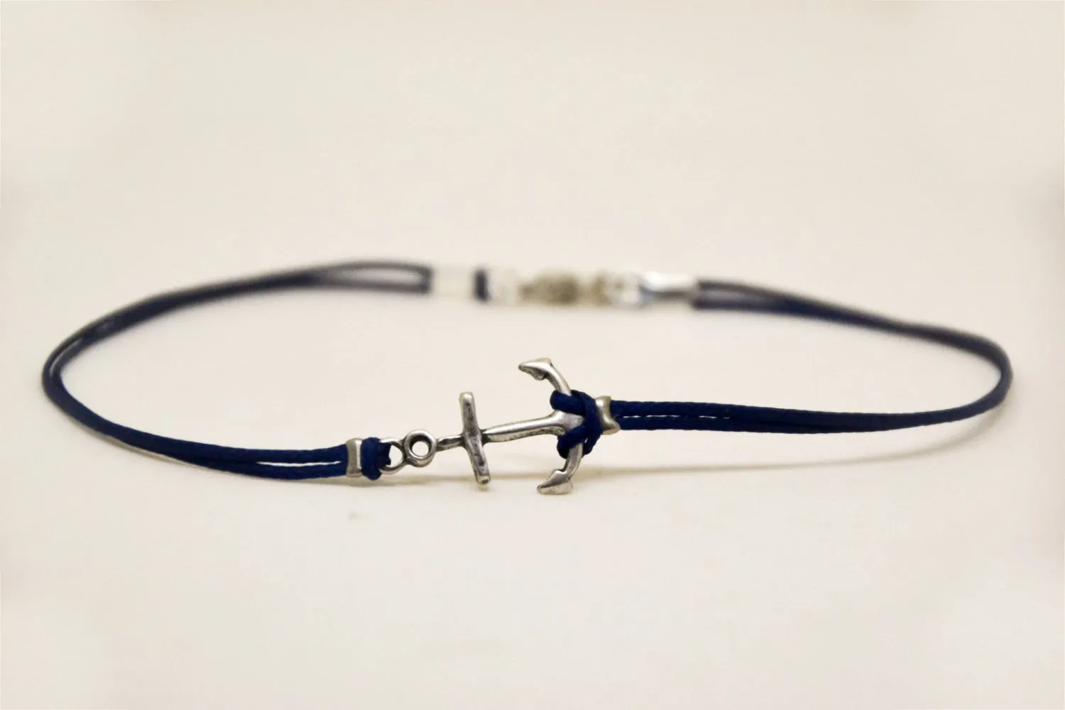 Men's anklet with a silver anchor, blue cord, gift for him