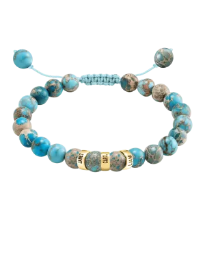 Men's Turquoise Imperial Jasper Engravable Bead Bracelet - 14K Yellow Gold