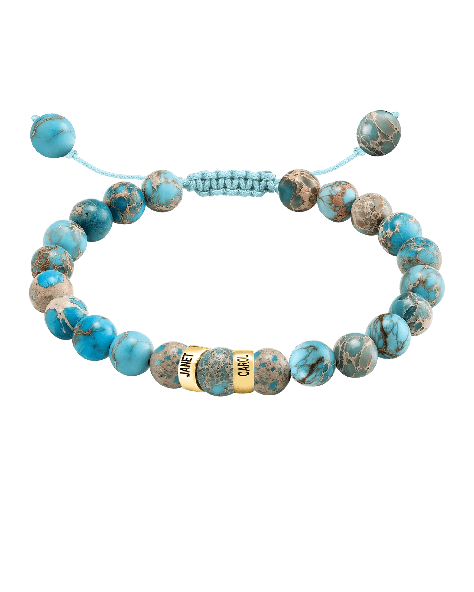 Men's Turquoise Imperial Jasper Engravable Bead Bracelet - 14K Yellow Gold