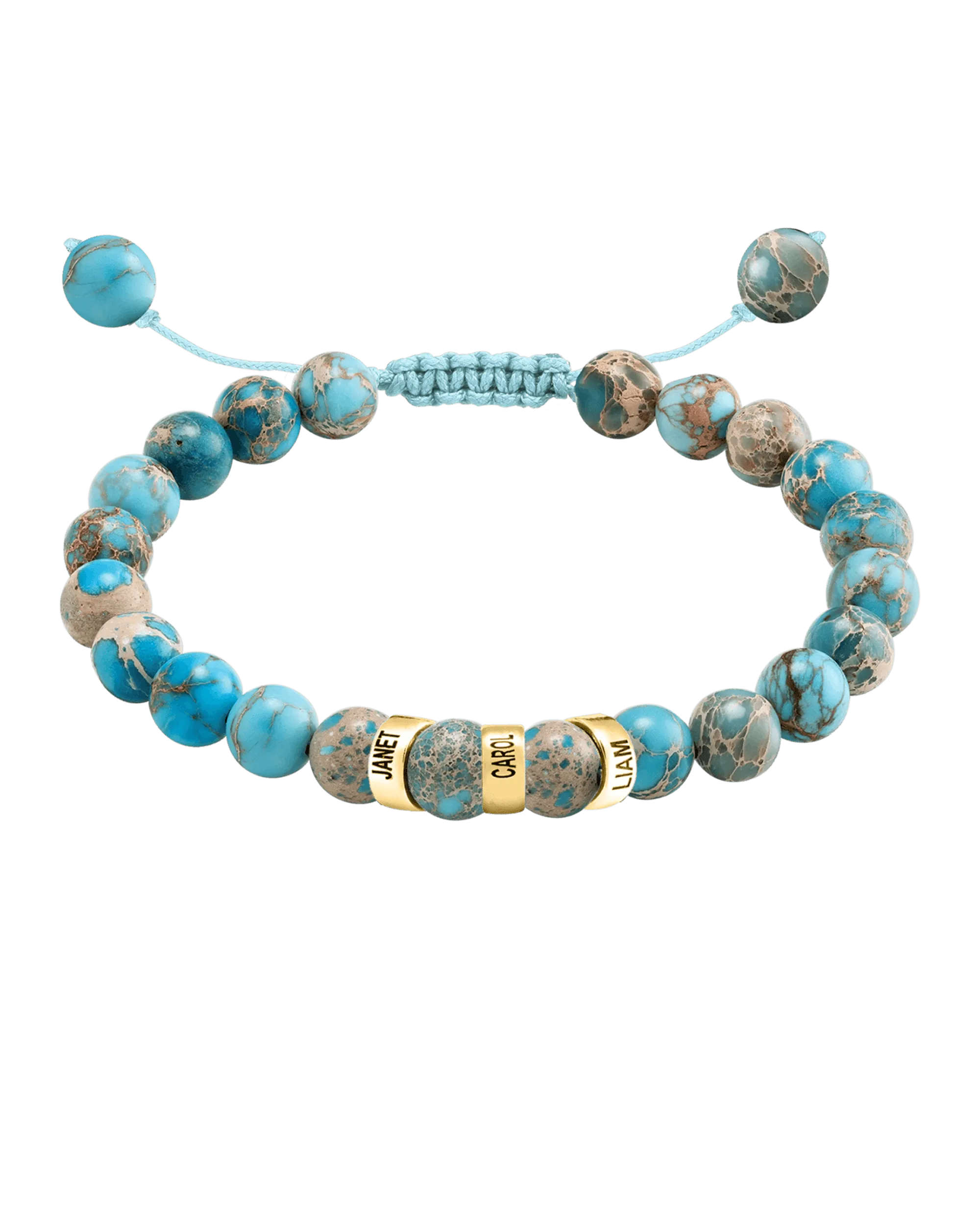 Men's Turquoise Imperial Jasper Engravable Bead Bracelet - 14K Yellow Gold