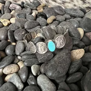 Mercury Dime and Turquoise Bangle Genuine Bracelet