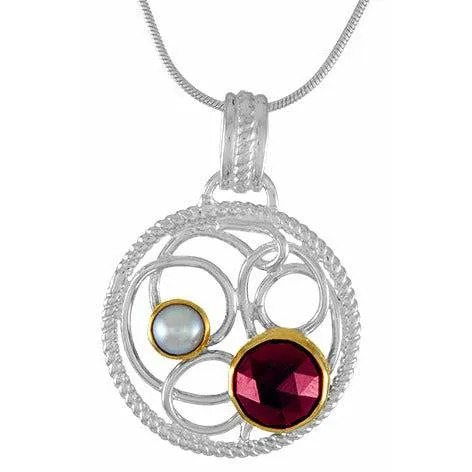 Michou Holiday Swirl Garnet and White Topaz  Pendant - Orbits Collection