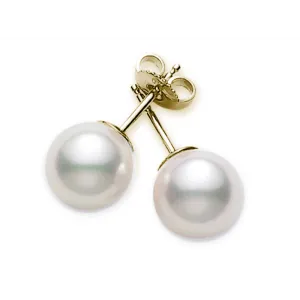 Mikimoto 18K Yellow Gold 5mm Cultured White Pearl Stud Earrings