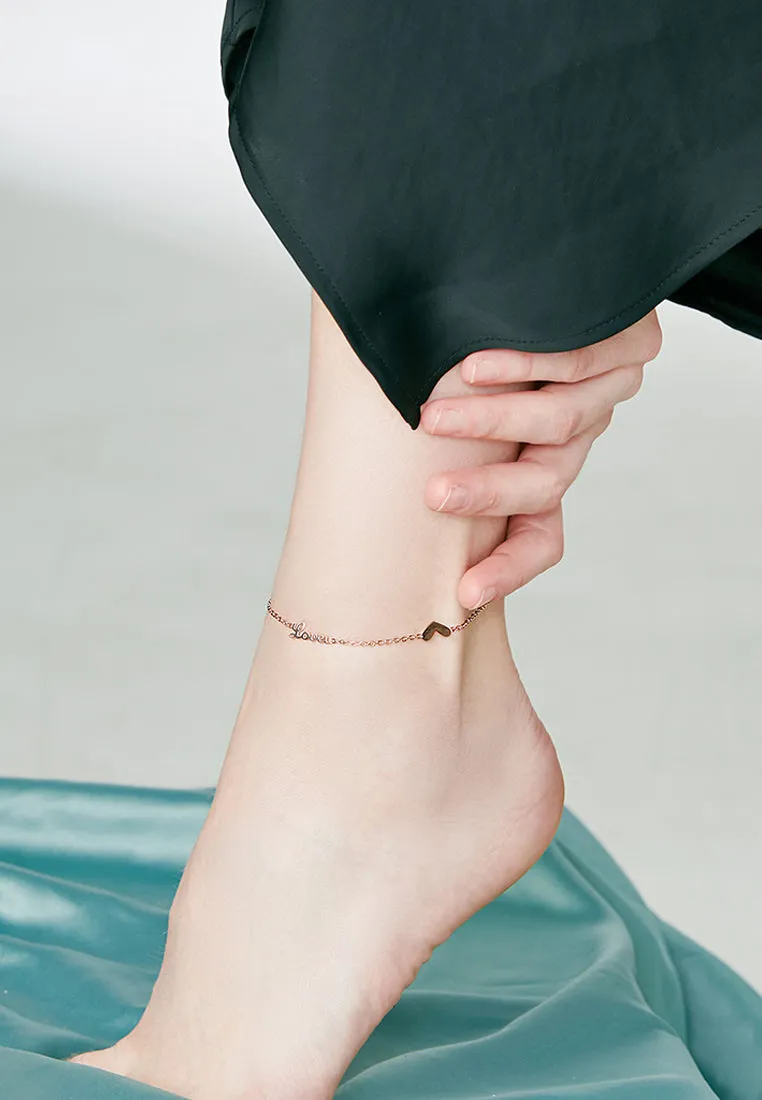 Mina Love U Chain with Heart Dainty Anklet in Rose Gold