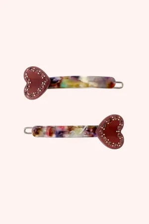 Mini Bedazzled Hearts Barrette Pair Mauve Pink