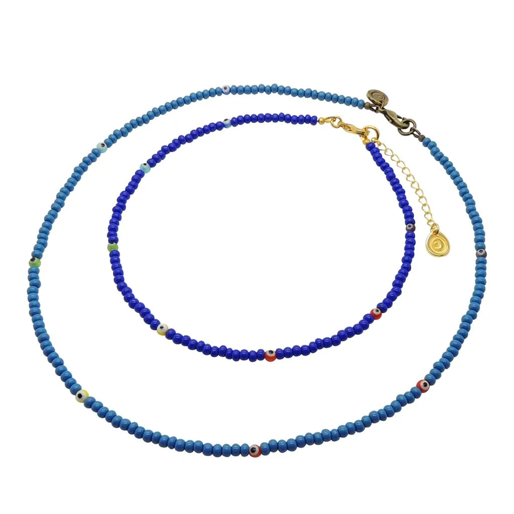 Mini Rainbow Evil Eye Charm Glass Bead Necklace