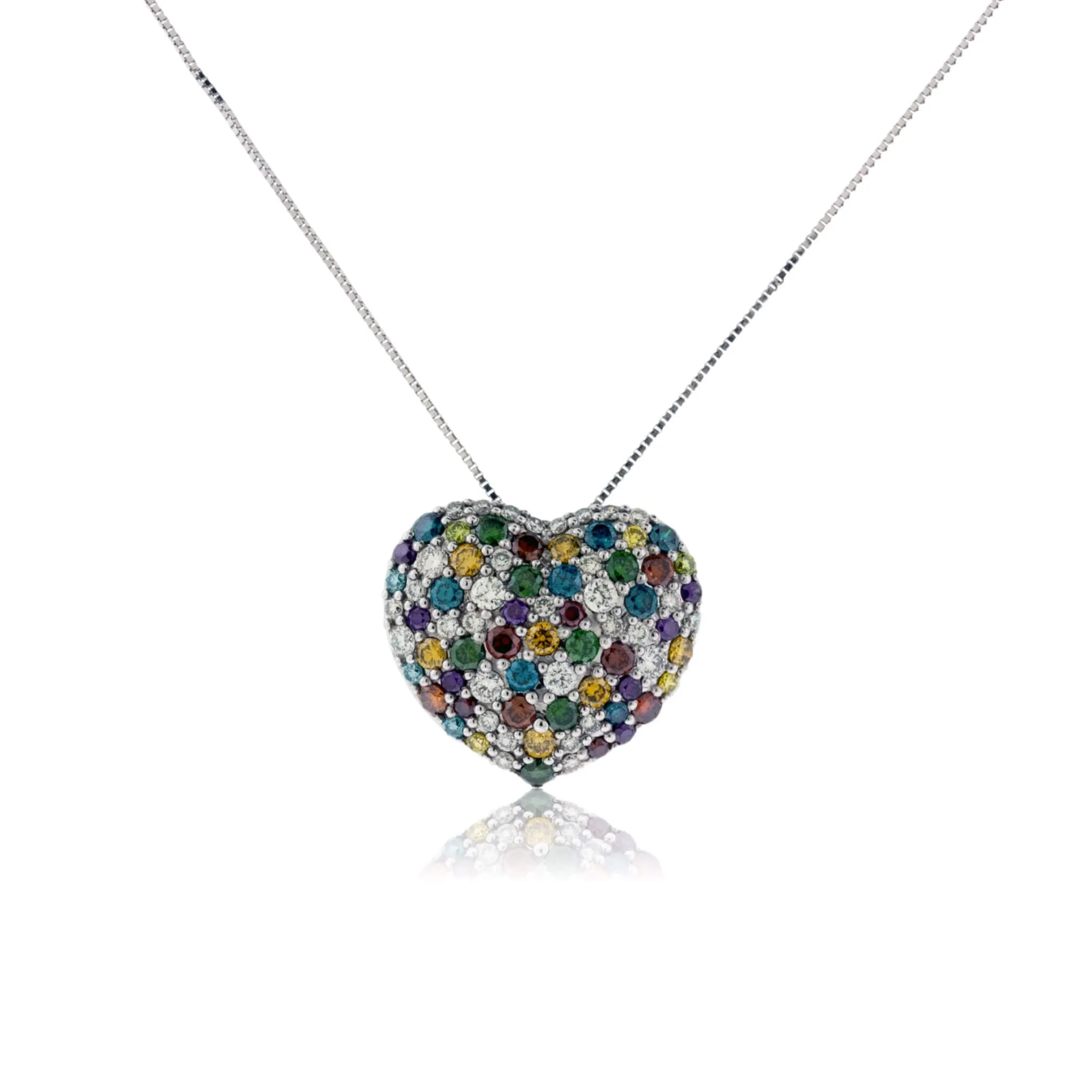 Multi Color Diamond & Diamond Heart Pendant w/Chain