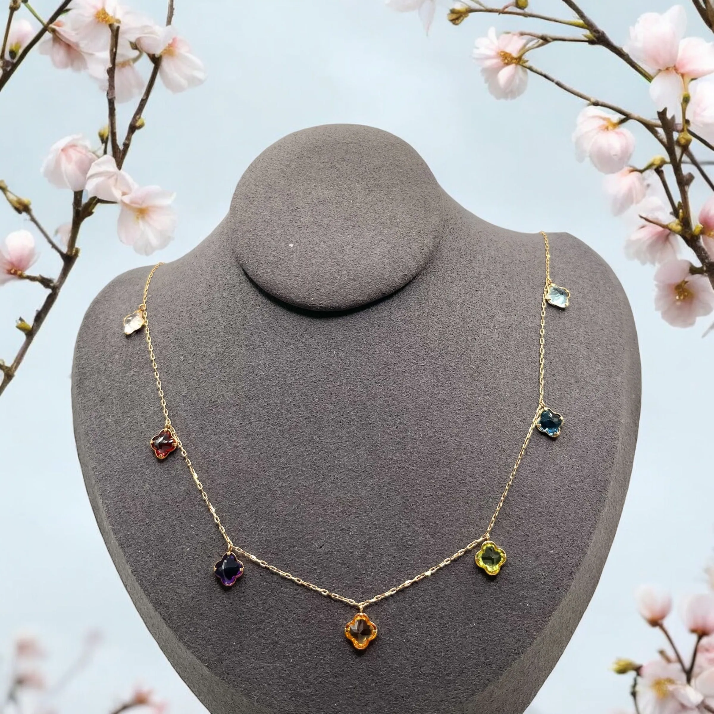 MULTI COLOR GEMS STATION NECKLACE