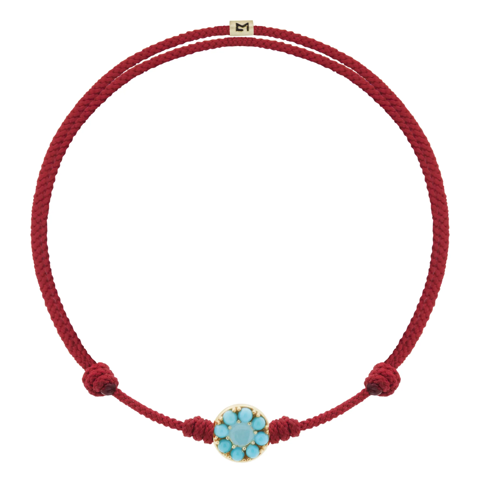 Multi Gemstone Evil Eye Disk on Red Cord Bracelet