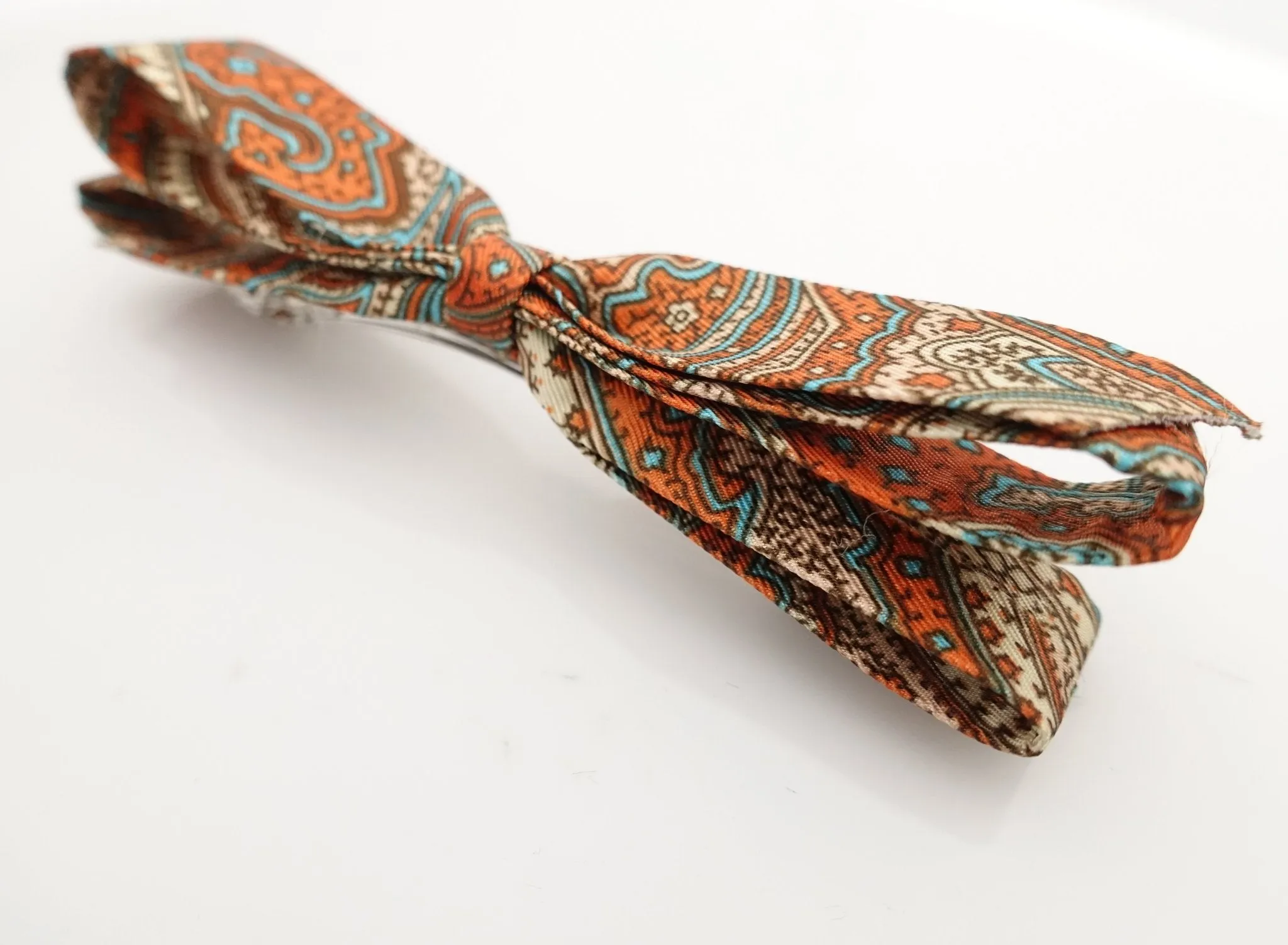 narrow satin hair bow paisley print bow french barrette women hair accessory