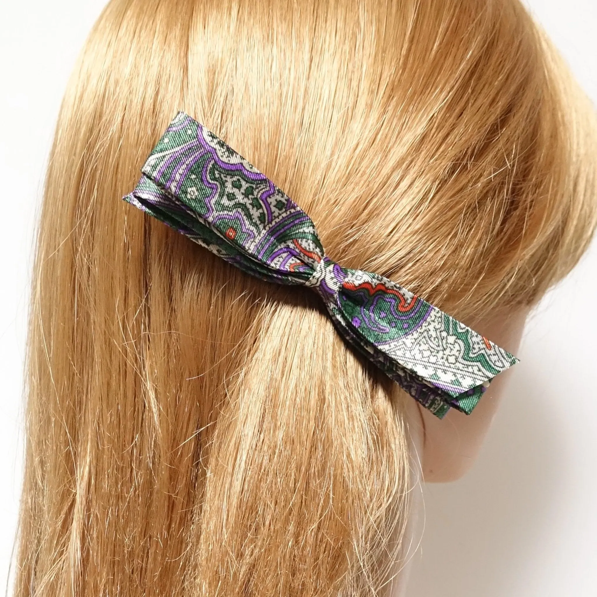 narrow satin hair bow paisley print bow french barrette women hair accessory