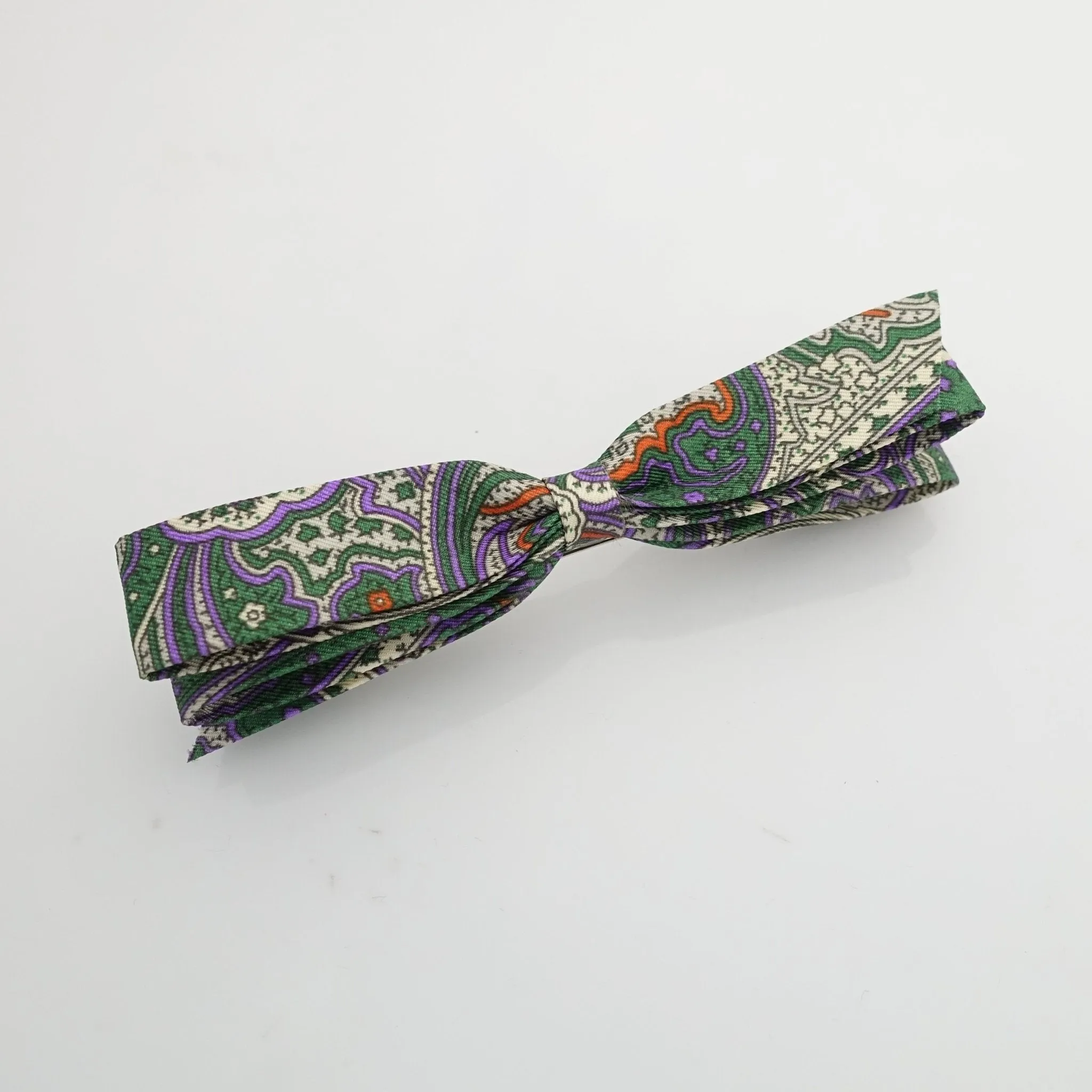 narrow satin hair bow paisley print bow french barrette women hair accessory