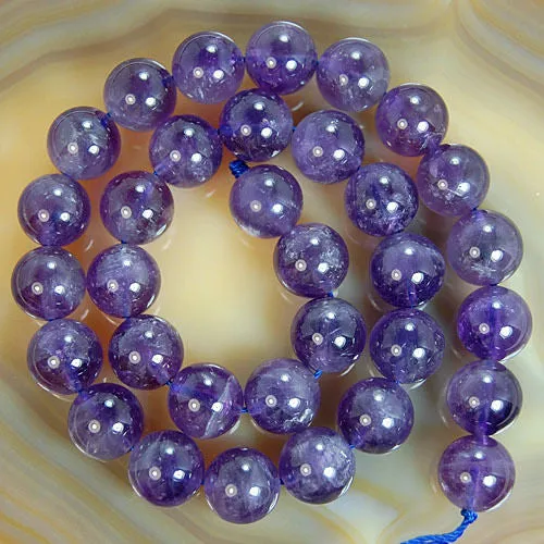 Natural Amethyst Gemstone Round Loose Beads on a 15.5" Strand