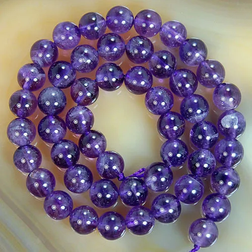 Natural Amethyst Gemstone Round Loose Beads on a 15.5" Strand