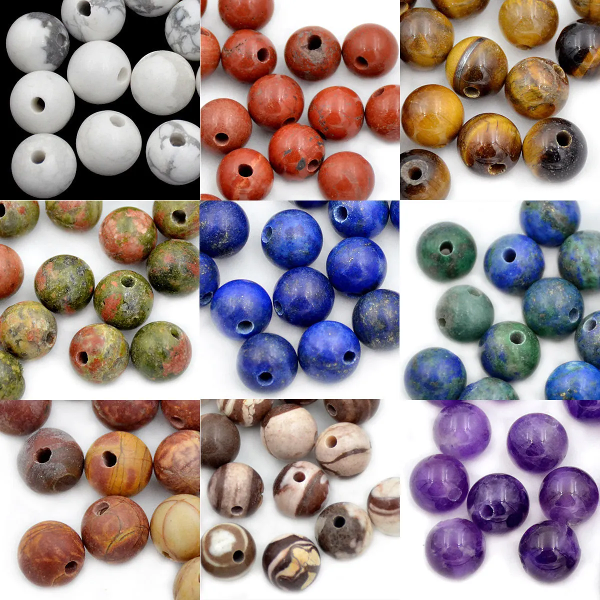 Natural Gemstone 10mm Round Loose Beads Big Hole 2mm Sized 30pcs