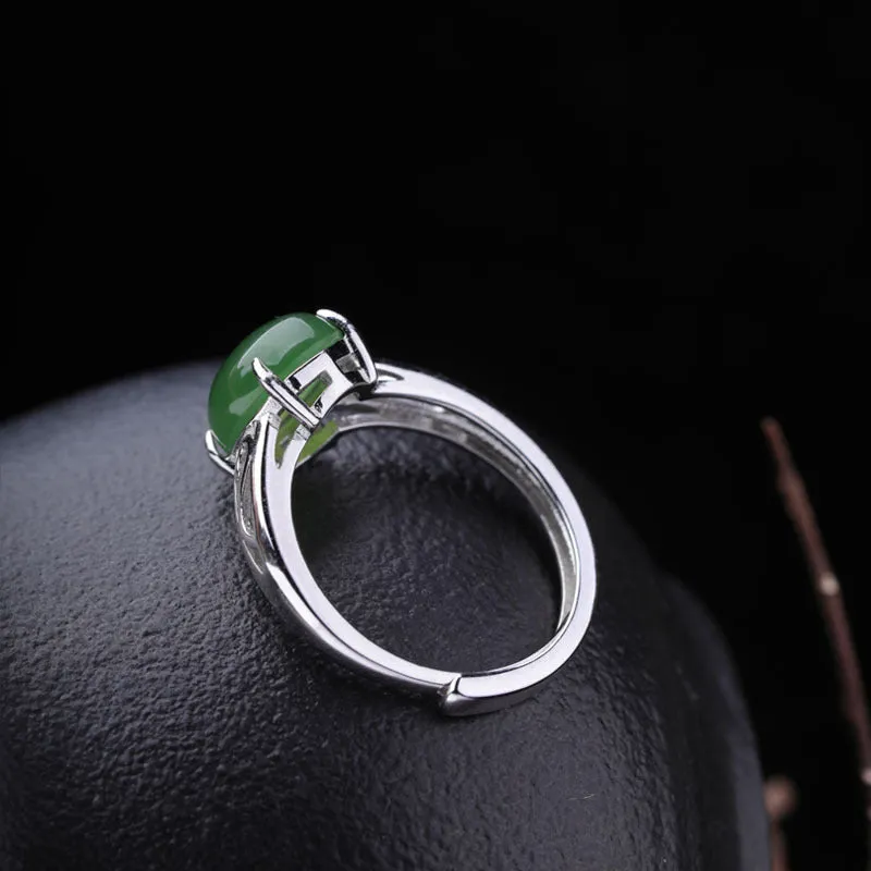 Natural Jade Ring Nephrite Silver Adjustable Ring ZNRG104