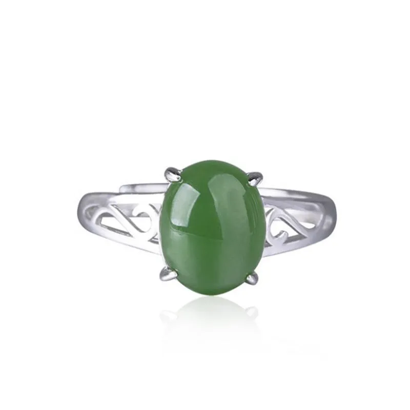 Natural Jade Ring Nephrite Silver Adjustable Ring ZNRG104