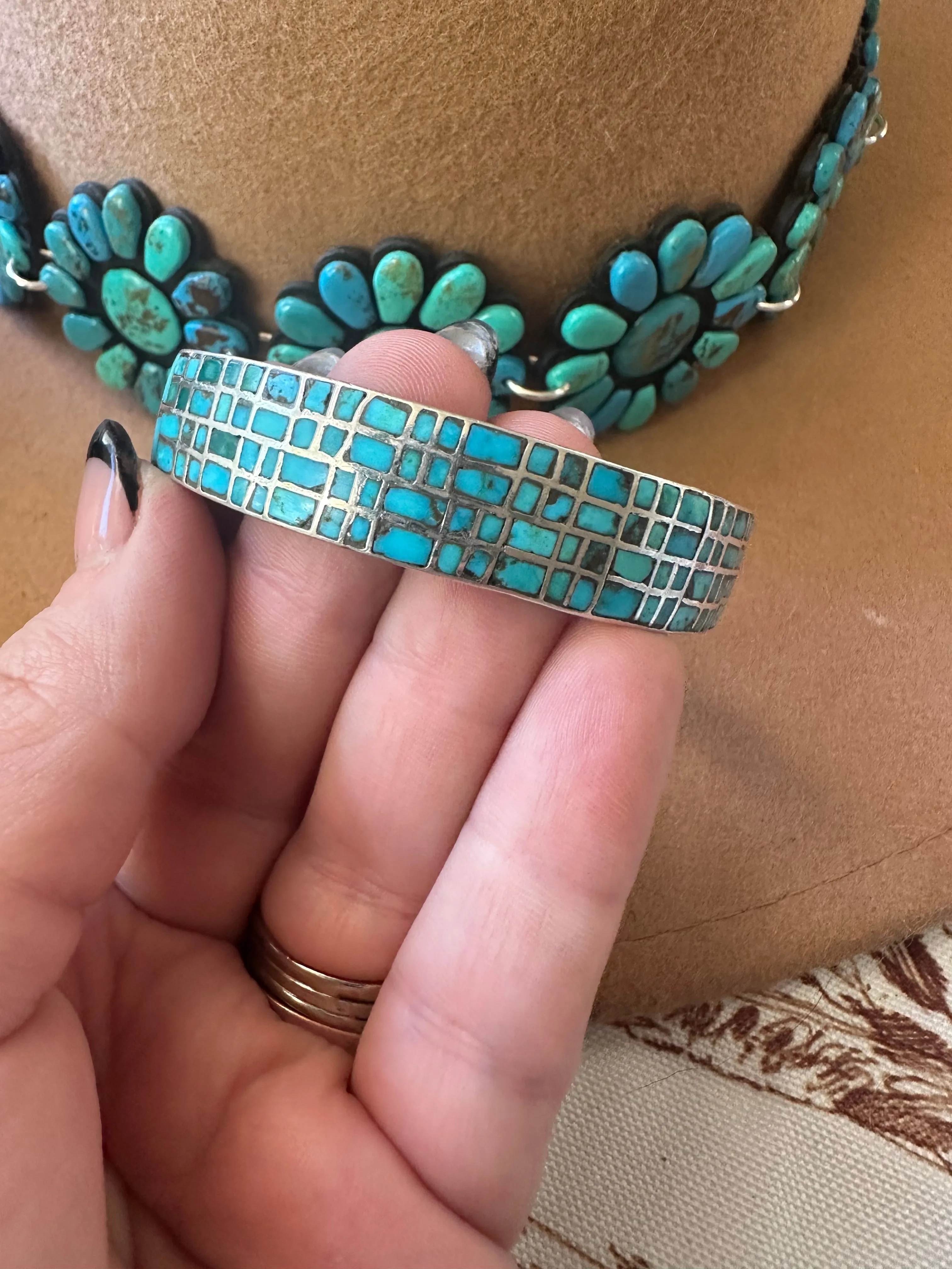 Navajo Natural Number 8 Turquoise & Sterling Silver Inlay Cuff Bracelet